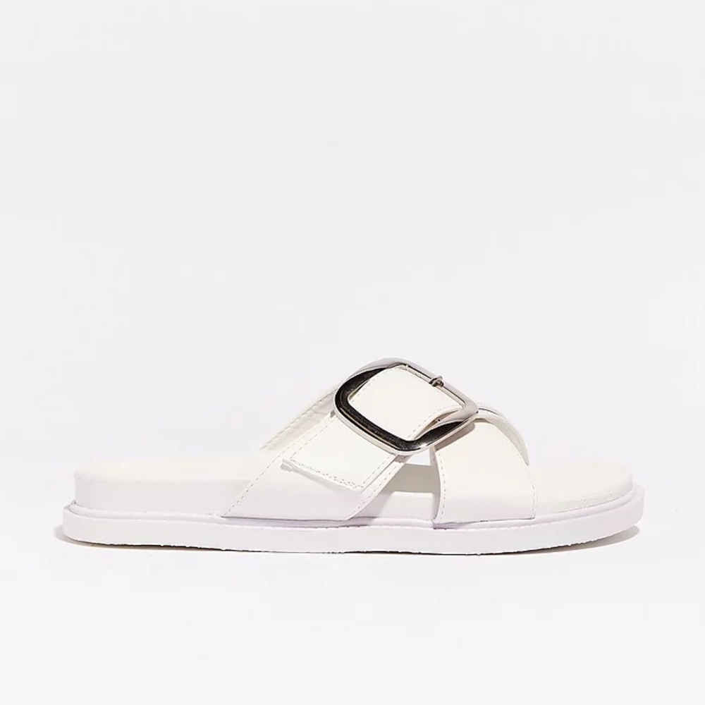 NASTY GAL Faux Leather Cross Strap Buckle Sandals
